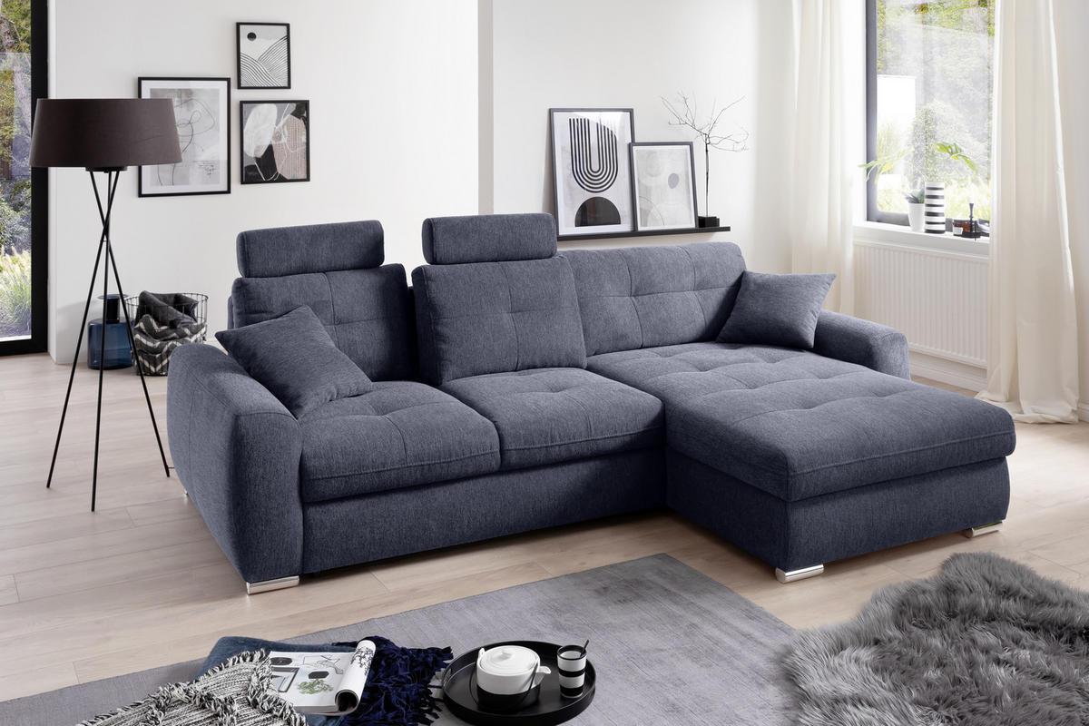 ECKSOFA in Mikrofaser Blau  - Chromfarben/Blau, Modern, Kunststoff/Textil (276/193cm) - Hom`in