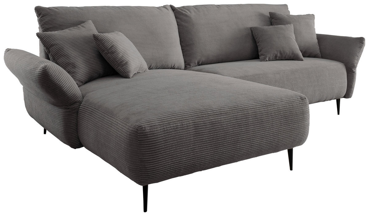 ECKSOFA Grau Cord  - Schwarz/Grau, Design, Textil/Metall (178/264-302cm) - Livetastic