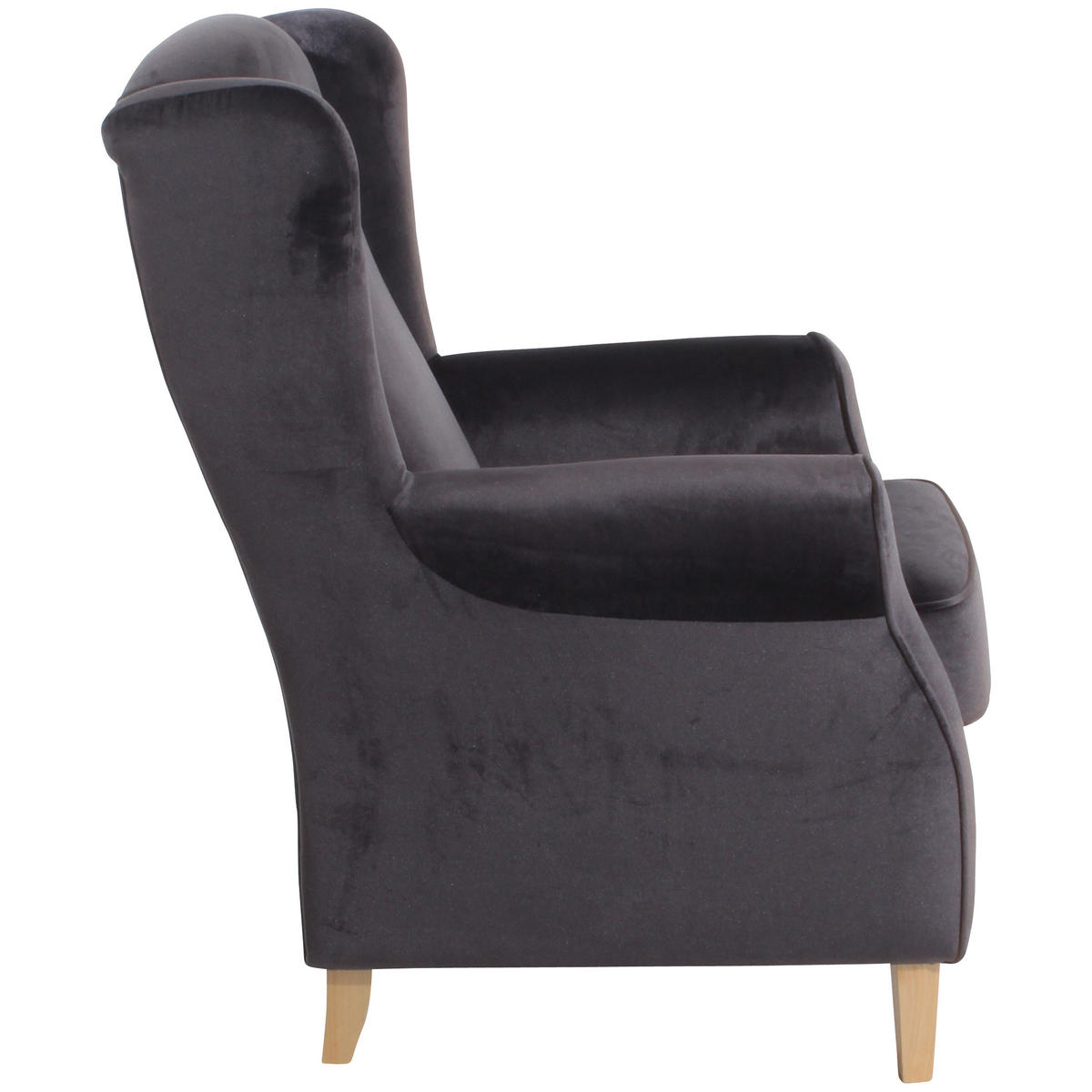 OHRENSESSEL in Samt, Velours Anthrazit  - Anthrazit/Buchefarben, Design, Holz/Textil (77/103/86cm) - Max Winzer