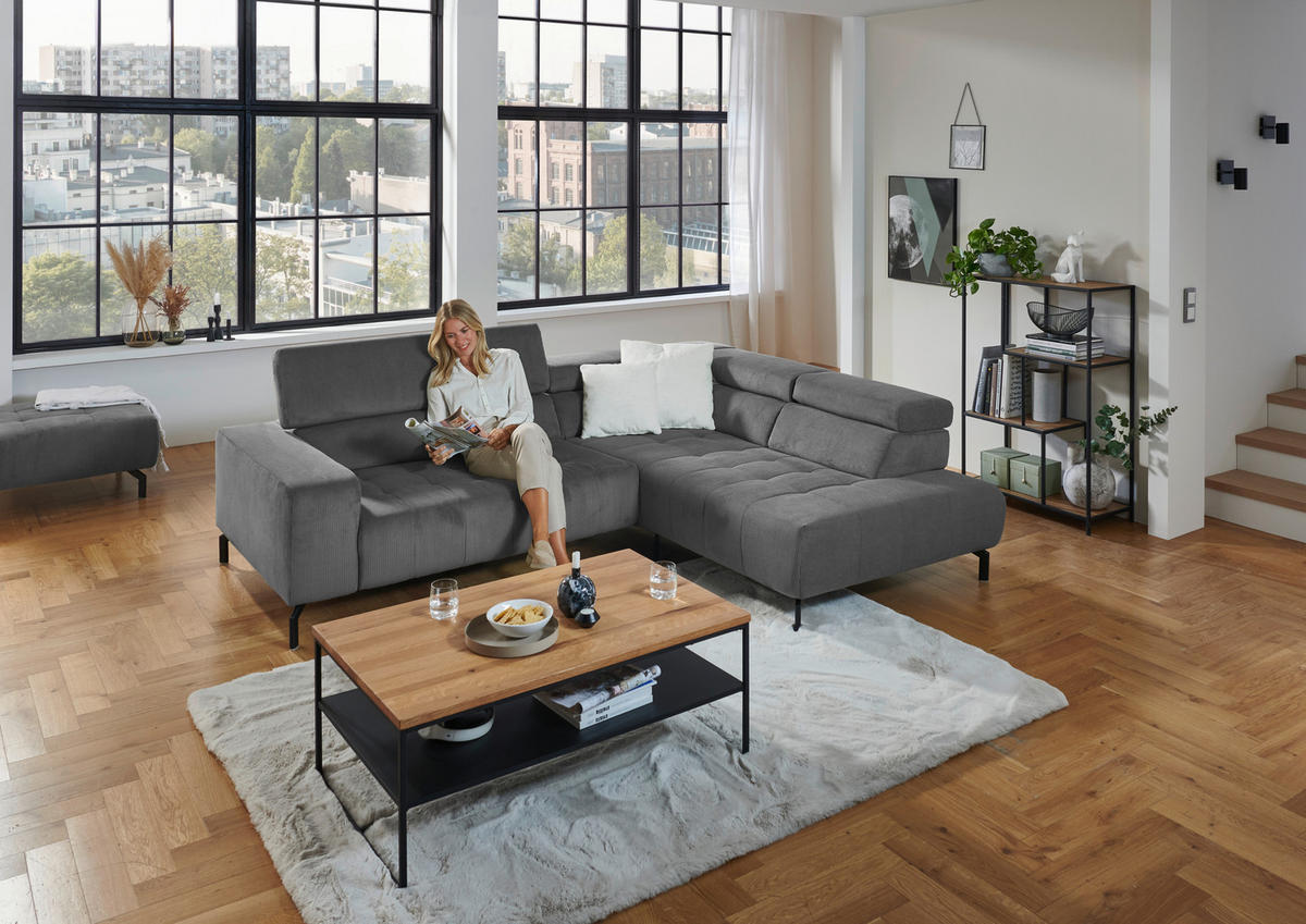 ECKSOFA Anthrazit Cord  - Anthrazit/Schwarz, Design, Textil/Metall (261/214cm) - Beldomo Style