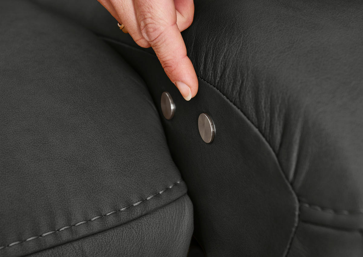 ECKSOFA in Echtleder Schwarz  - Edelstahlfarben/Schwarz, Design, Leder/Metall (258/292cm) - Hukla