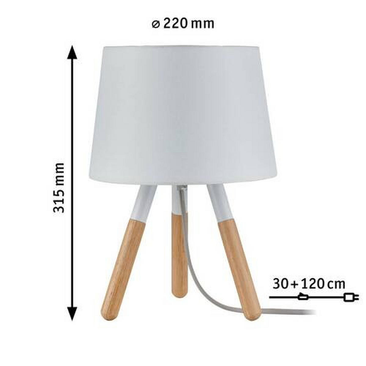 TISCHLEUCHTE 22,0/31,5 cm   - Braun/Weiß, Design, Holz/Textil (22,0/31,5cm) - Paulmann