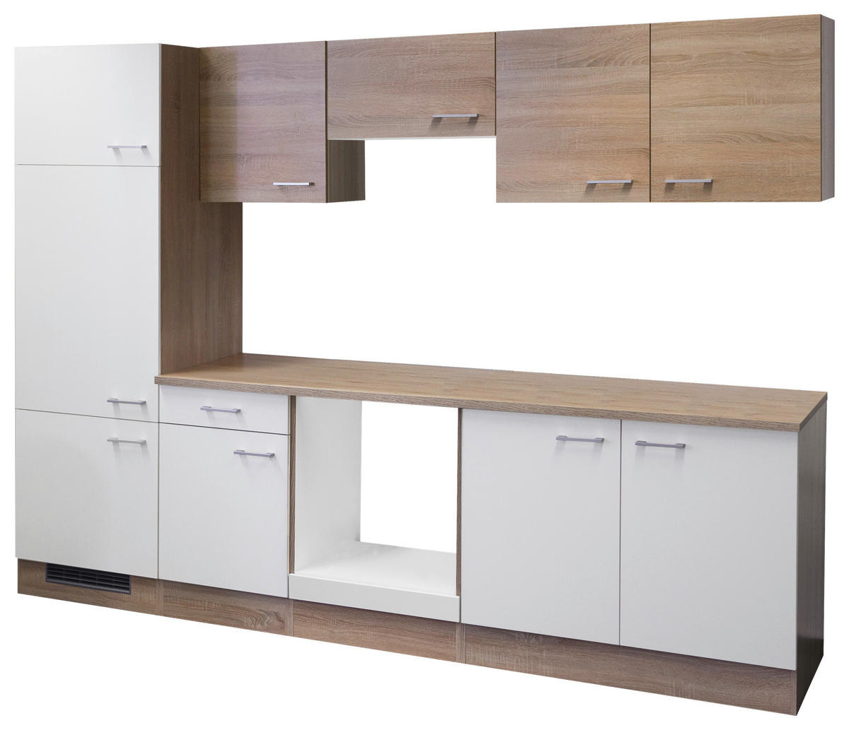 KÜCHENLEERBLOCK 270 cm   in Weiß, Sonoma Eiche  - Alufarben/Weiß, KONVENTIONELL, Holzwerkstoff/Kunststoff (270cm) - FlexWell