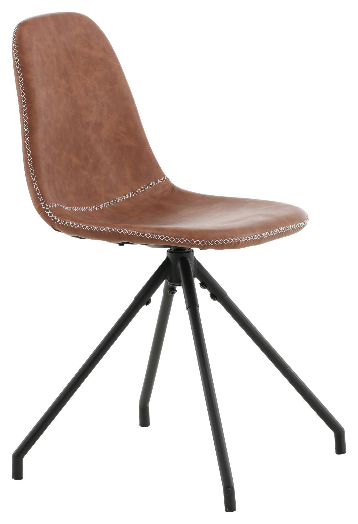 STUHL-SET 2 Stück  in Stahl Lederlook (vegan)  - Cognac/Schwarz, Design, Textil/Metall (44/88/54cm) - Livetastic