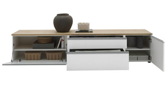 LOWBOARD  225/46/41 cm 2 Schublade(n) erweiterbar, Typenauswahl, Beimöbel erhältlich, stehend, hängend  - Eichefarben/Silberfarben, Design, Holzwerkstoff/Kunststoff (225/46/41cm) - Dieter Knoll