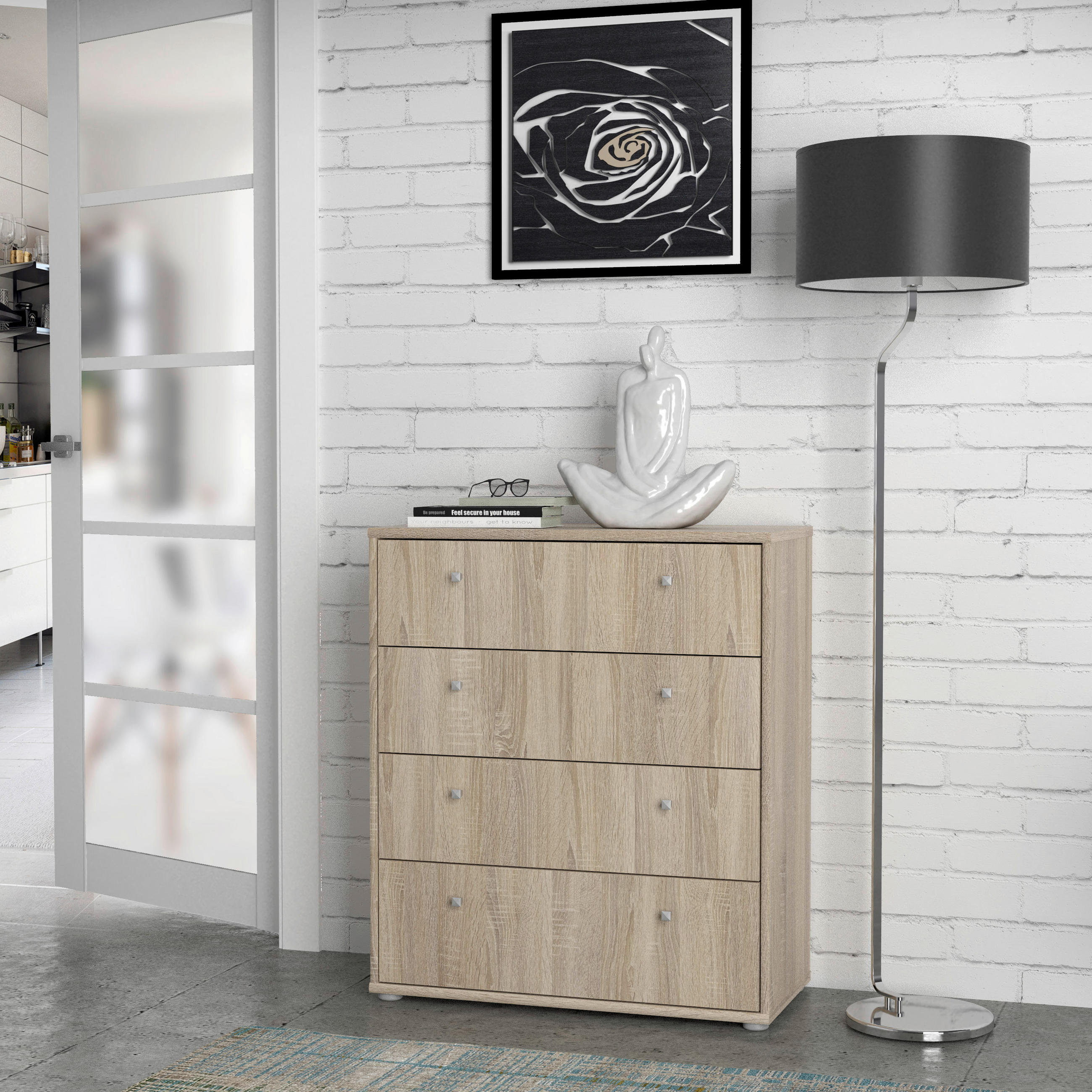 KOMMODE Sonoma Eiche - Alufarben/Sonoma Eiche, Design, Kunststoff (73,7/85,5/34,8cm)