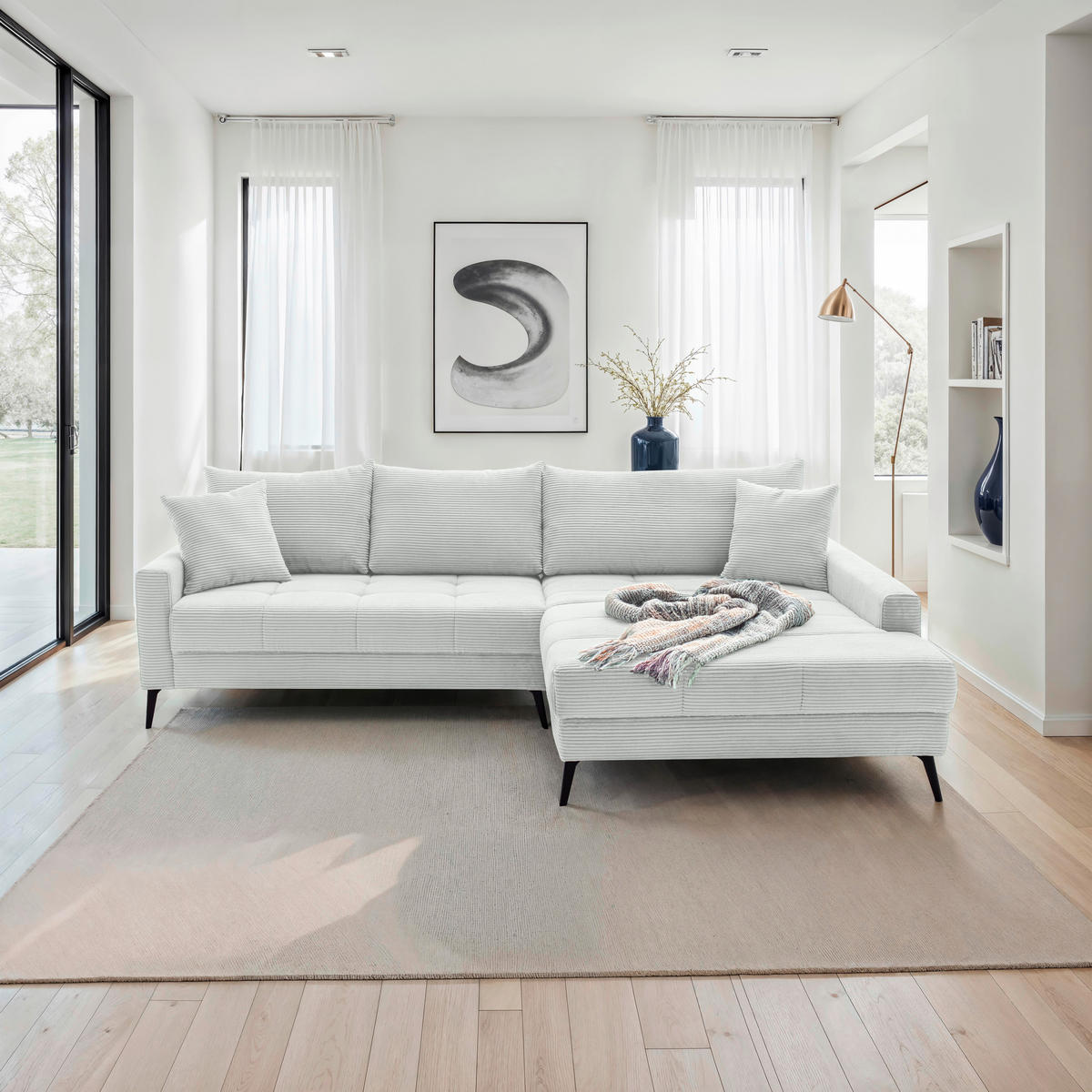 ECKSOFA Elfenbein Cord  - Elfenbein/Schwarz, KONVENTIONELL, Textil/Metall (280/173cm) - Hom`in