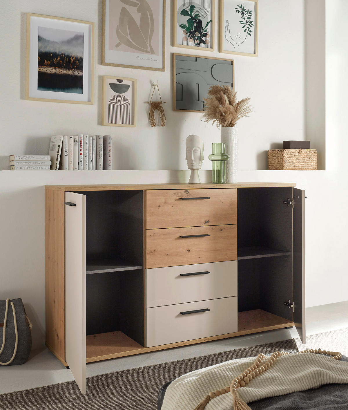 SIDEBOARD  150/92/38 cm 4 Schublade(n)  - Kaschmir/Schwarz, KONVENTIONELL, Holzwerkstoff/Kunststoff (150/92/38cm) - Xora