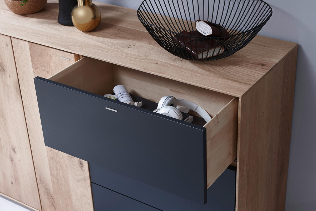 SCHUHSCHRANK  in 117,5/81/39 cm  - Eichefarben/Anthrazit, Natur, Holz/Kunststoff (117,5/81/39cm) - Valnatura