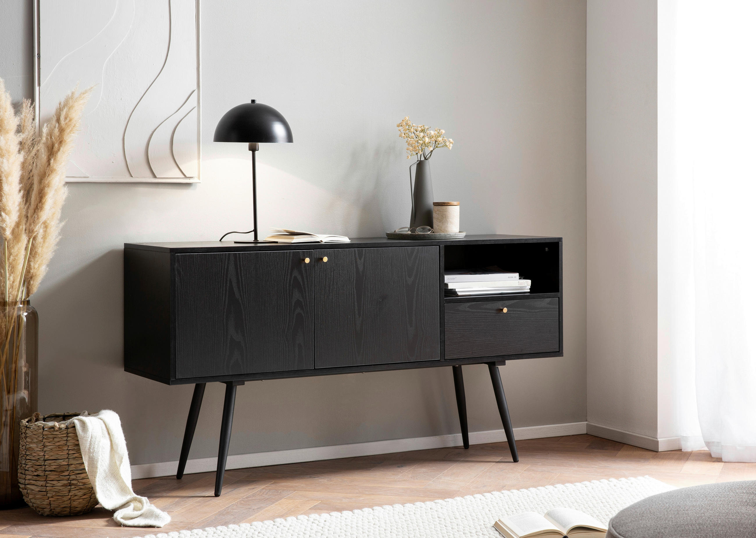 SIDEBOARD 140/75/40 cm  in Schwarz  - Goldfarben/Schwarz, Konventionell, Holzwerkstoff/Metall (140/75/40cm) - Livetastic