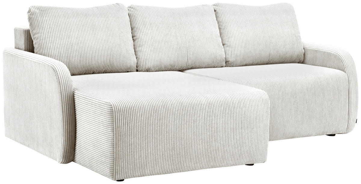 ECKSOFA Naturfarben Cord Rückenkissen, Bettkasten, Schlaffunktion, Rücken echt, Liegefläche im Originalstoff  - Schwarz/Naturfarben, KONVENTIONELL, Kunststoff/Textil (217/146cm) - Carryhome