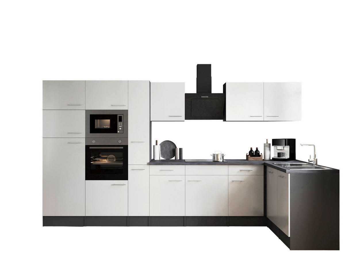 ECKKÜCHE 370/172 cm  in Weiß, Grau  - Silberfarben/Weiß, Design, Holzwerkstoff/Metall (370/172cm) - Respekta