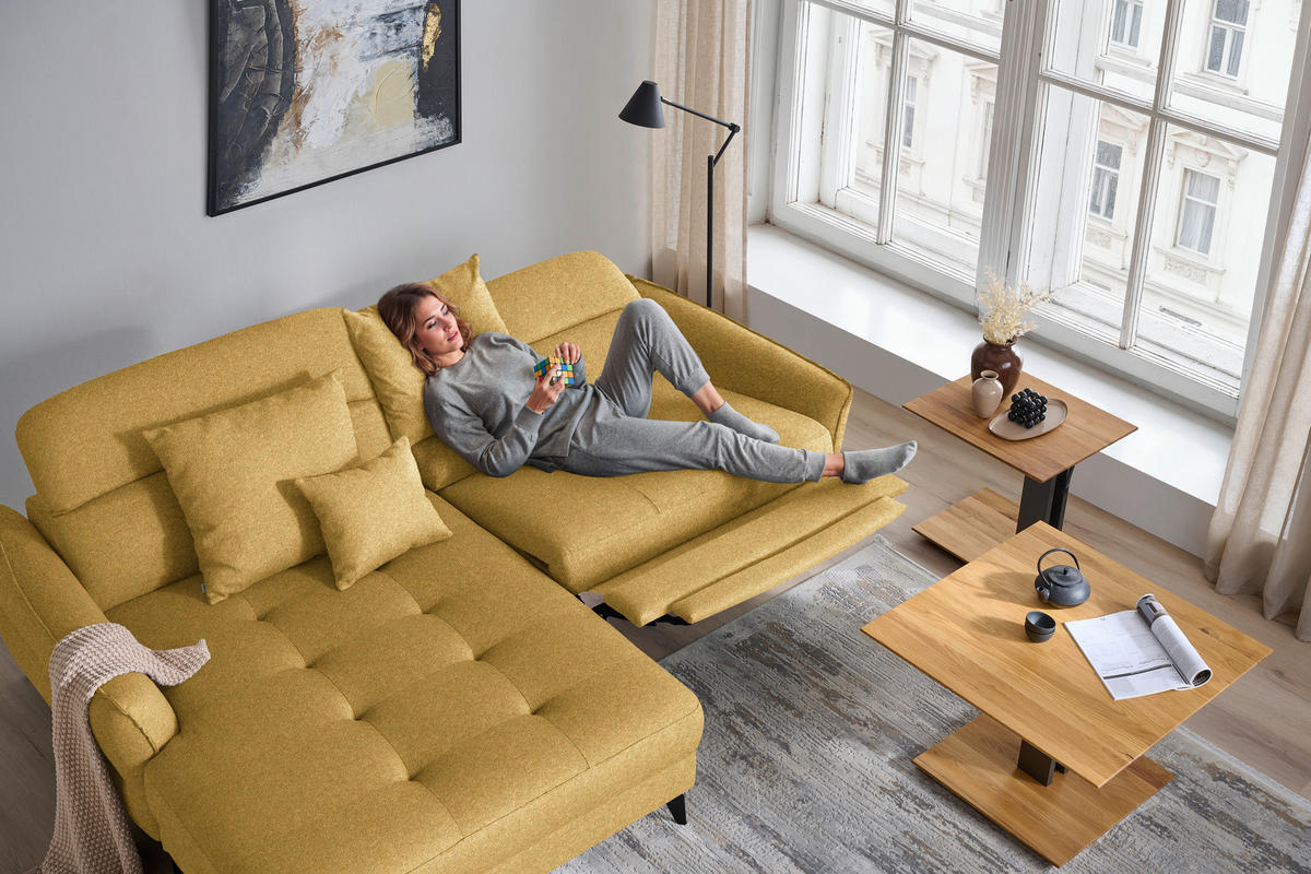 ECKSOFA Flachgewebe Currygelb  - Currygelb/Schwarz, Design, Textil/Metall (175/246cm) - Celina