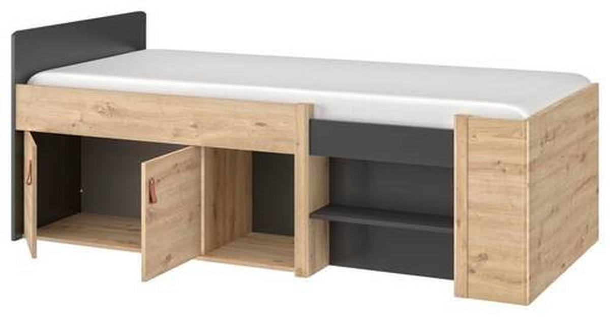 STAURAUMBETT 90/200 cm  in Eiche Artisan  - Schwarz/Eiche Artisan, MODERN, Holzwerkstoff (90/200cm) - MID.YOU