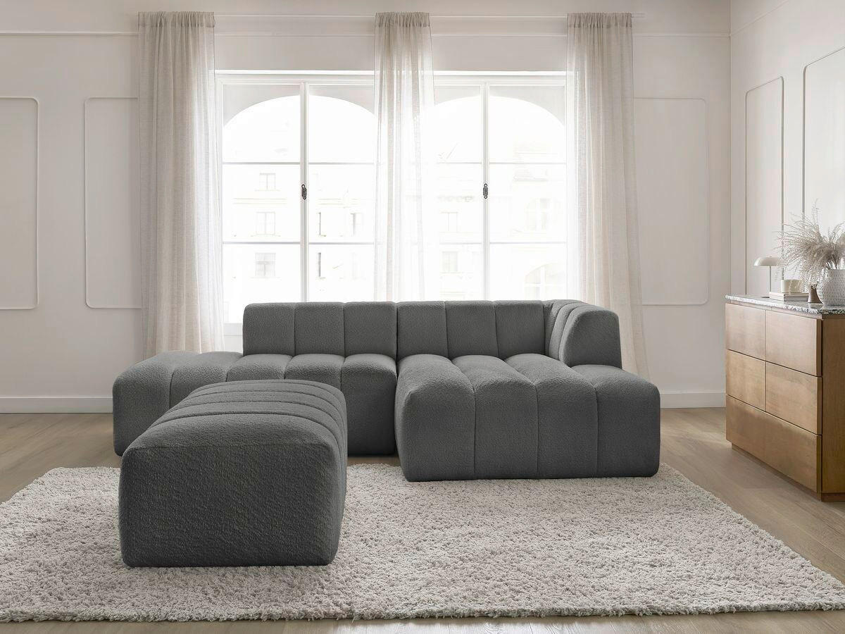 ECKSOFA  ANNECY Dunkelgrau Bouclé  - Dunkelgrau/Schwarz, MODERN, Kunststoff/Textil (262/170cm)