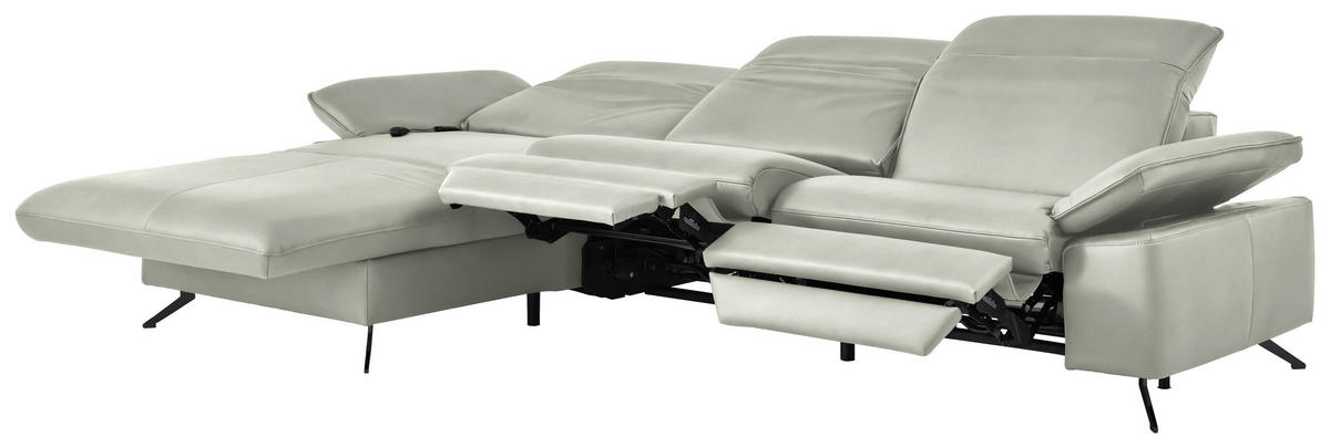 ECKSOFA  Echtleder Silberfarben  - Silberfarben/Schwarz, Design, Leder/Metall (169/307cm) - Beldomo Premium