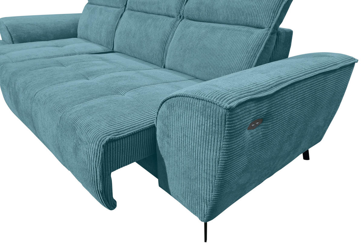 ECKSOFA Türkis Cord  - Türkis/Schwarz, KONVENTIONELL, Textil/Metall (196/290cm) - Carryhome