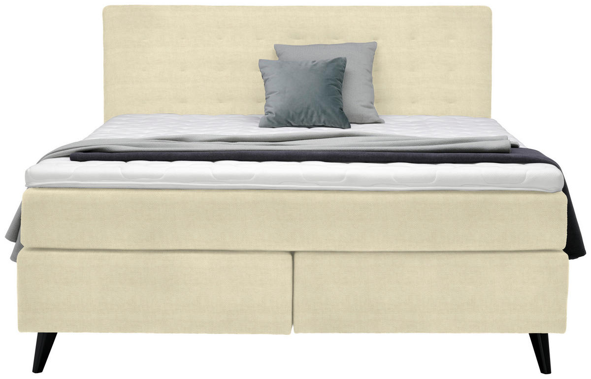 BOXSPRINGBETT 180/200 cm  in Beige  - Beige/Schwarz, KONVENTIONELL, Holz/Textil (180/200cm) - Voleo