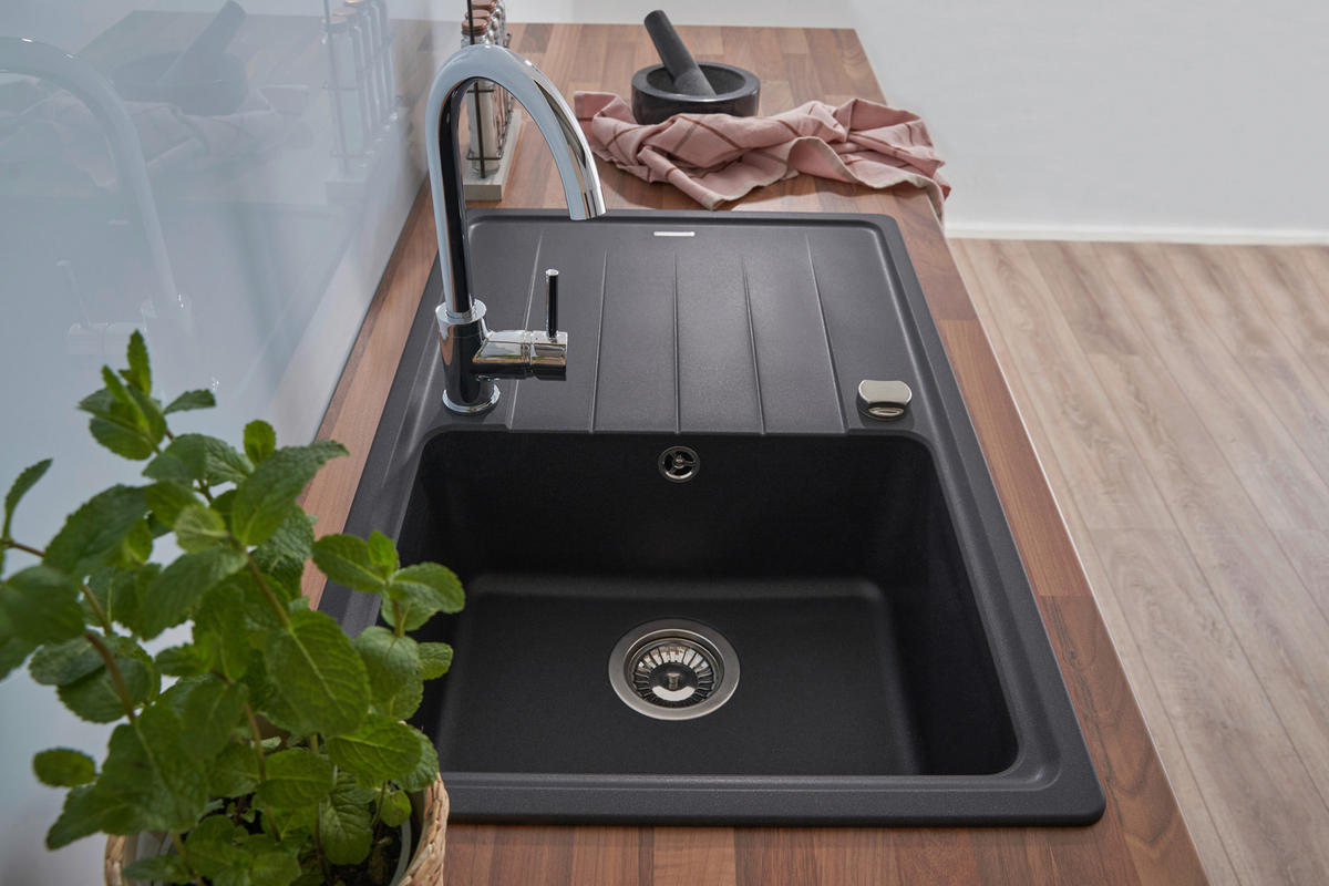 SPÜLE 1725COLUMBIA78X50S  - Schwarz, Trend, Stein (78/18,5/50cm) - Respekta