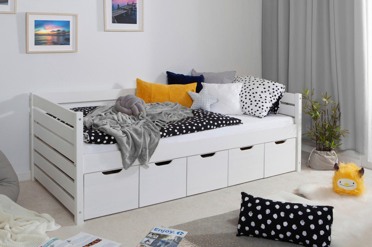 STAURAUMBETT 100/200 cm  in Weiss   - Weiss, Modern, Holz (100/200cm) - MID.YOU