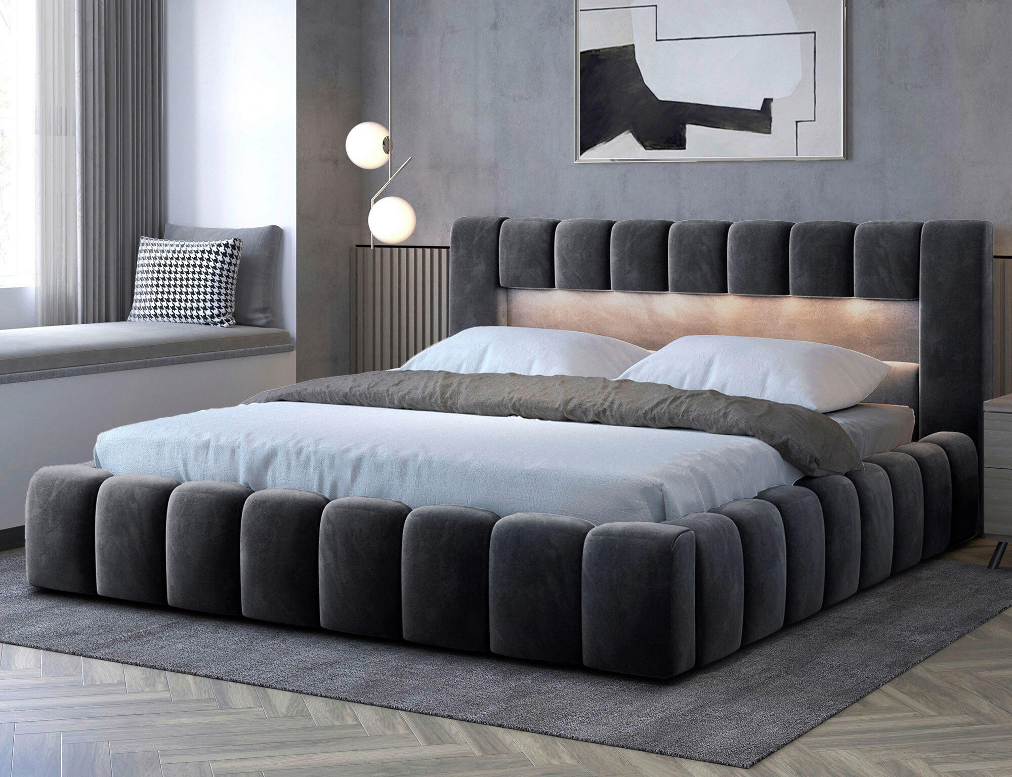 POLSTERBETT Lattenrost, Bettkasten Schwarz 180/200 cm  - Schwarz/Weiß, MODERN, Holz/Kunststoff (180/200cm) - MID.YOU