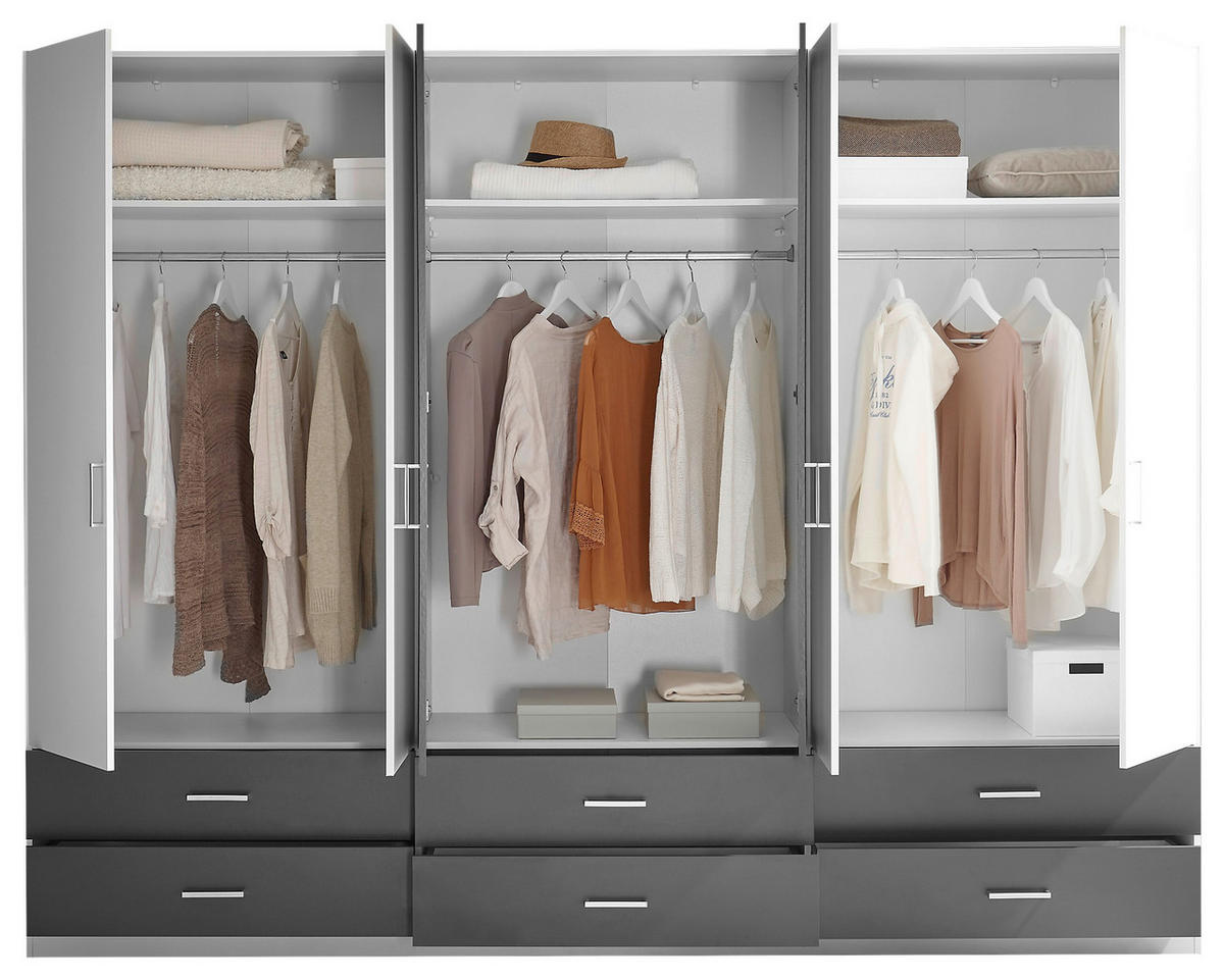 DREHTÜRENSCHRANK in Graphitfarben, Weiss  - Weiss/Alufarben, Konventionell, Glas/Holzwerkstoff (272/211/55cm) - Carryhome