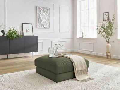 HOCKER LEONARD Cord Hellgrün  - Schwarz/Hellgrün, MODERN, Kunststoff/Textil (86/43/86cm)