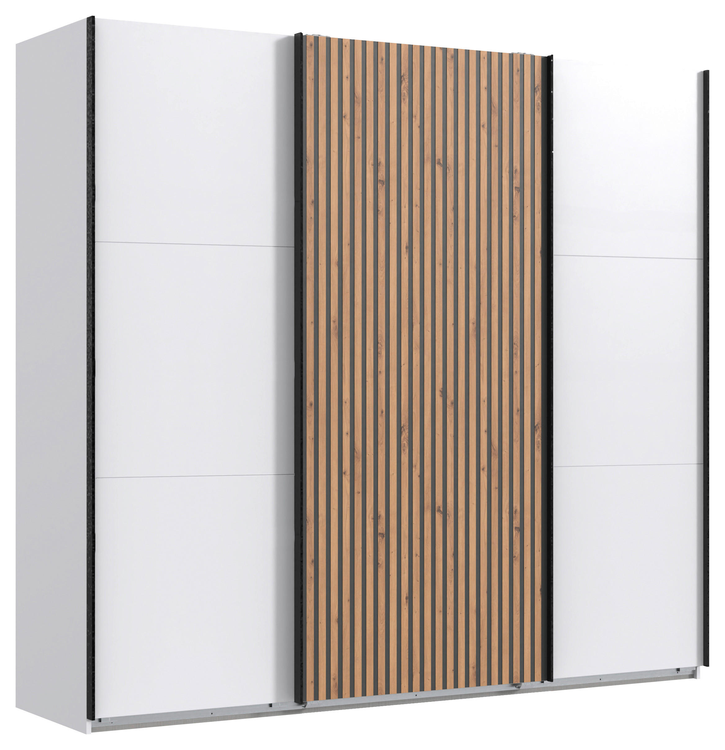 GARDEROB MED SKJUTDÖRRAR 250/218/65 cm 3-dörrar - vit/grafitfärgad, Klassisk, metall/trämaterial (250/218/65cm) - Carryhome