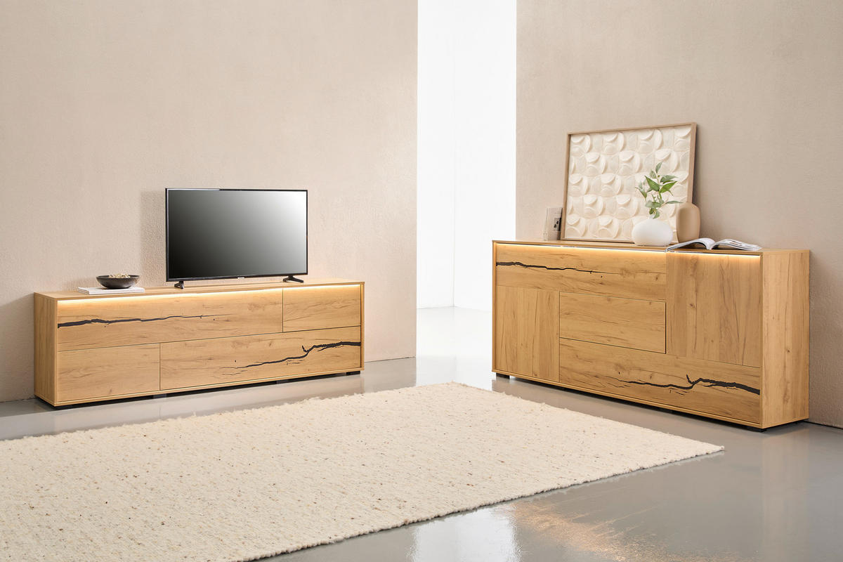 SIDEBOARD  200/89/40 cm 2 Schublade(n)  - Eichefarben/Schwarz, KONVENTIONELL, Holzwerkstoff (200/89/40cm) - Xora