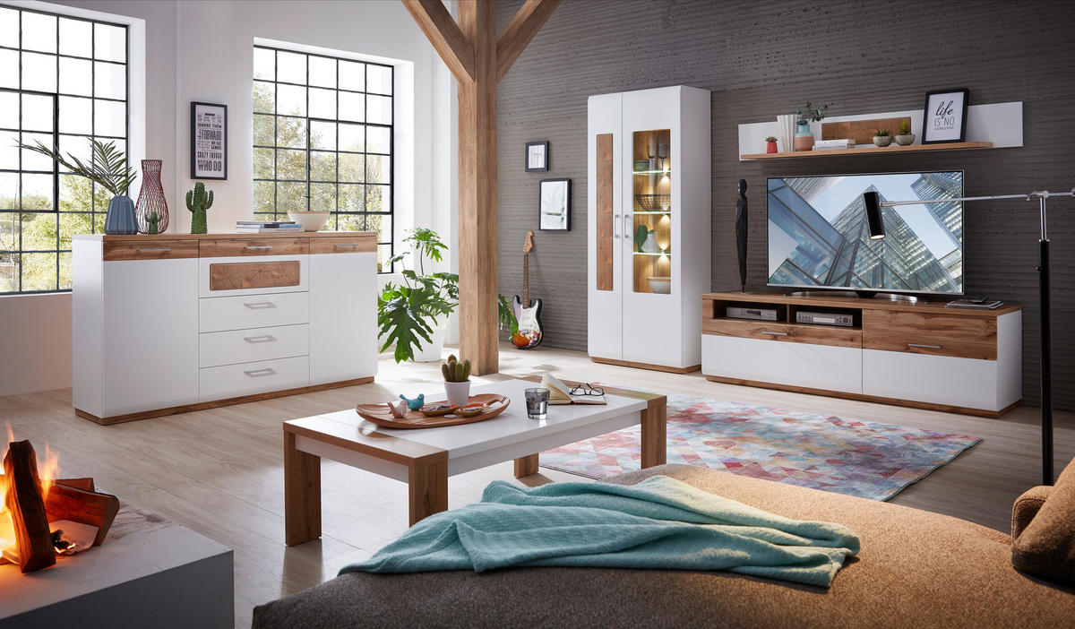 DOHÁNYZÓASZTAL faalapú anyag 120/67/40 cm   - tölgyfa/fehér, Design, faalapú anyag (120/67/40cm) - Xora