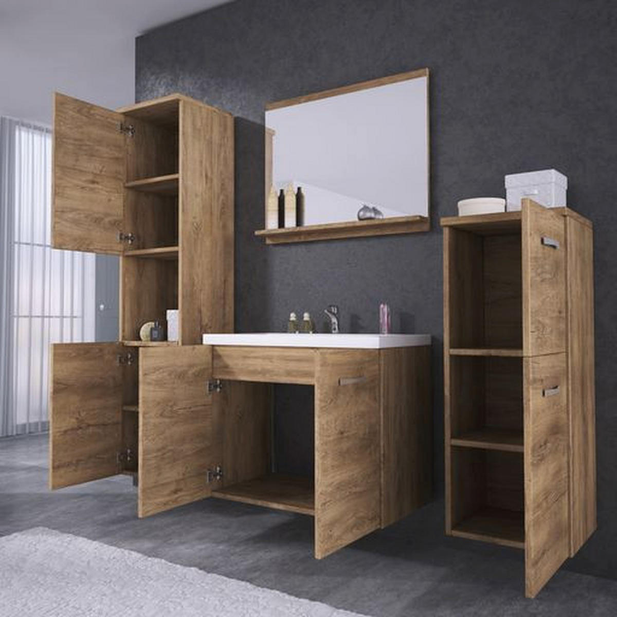 BADEZIMMER 5-teilig  in 120 cm  - Eichefarben/Weiß, LIFESTYLE, Keramik/Holzwerkstoff (120cm) - P & B