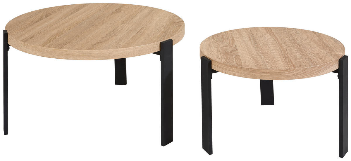 COUCHTISCHSET in Metall, Holzwerkstoff 60-80/60-80/40-45 cm  - Eichefarben/Schwarz, Design, Holzwerkstoff/Metall (60-80/60-80/40-45cm) - MID.YOU