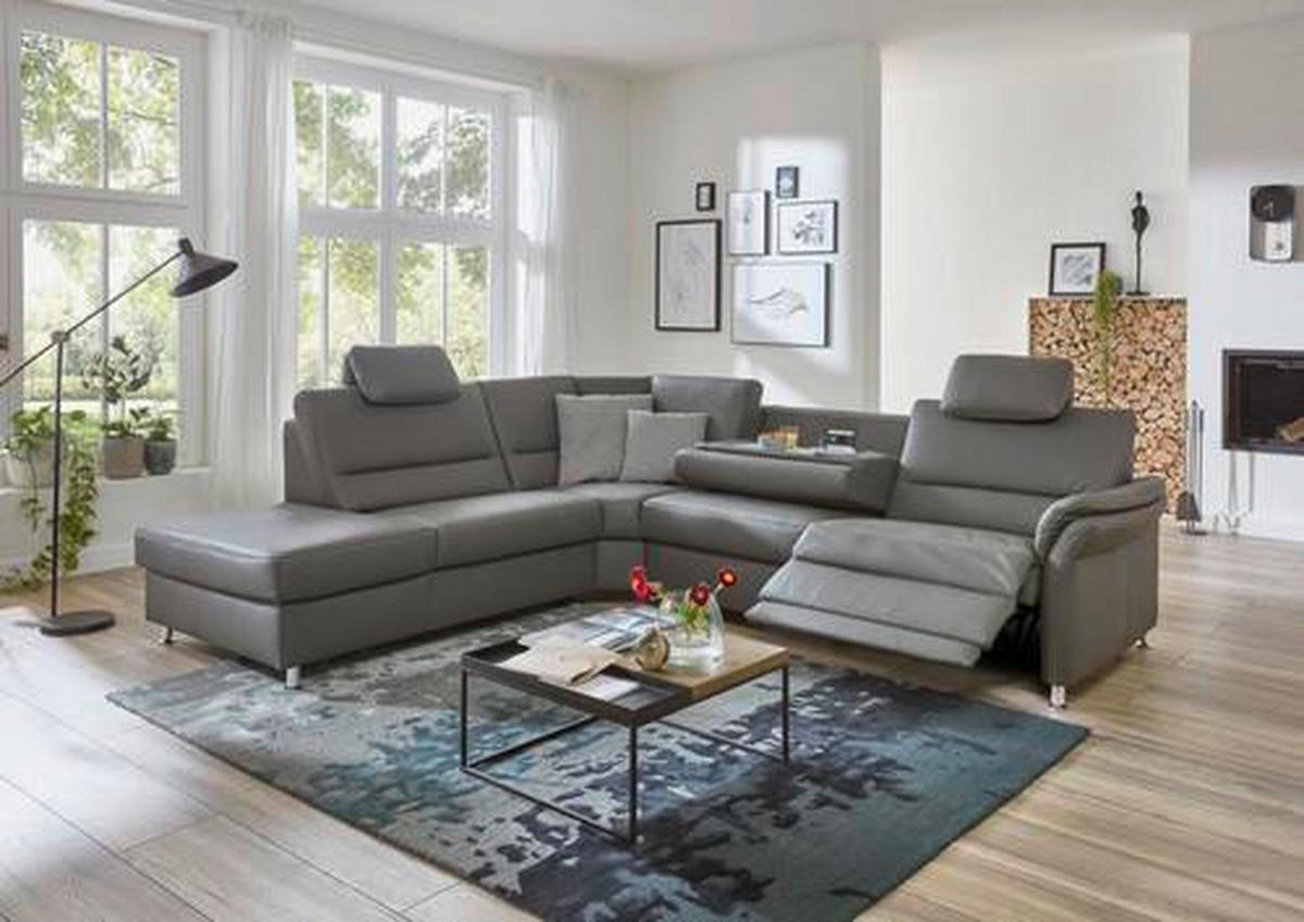 HÖRNSOFFA i äkta läder grå  - beige/ljusgrå, Design, metall/läder (249/288cm) - Beldomo Premium
