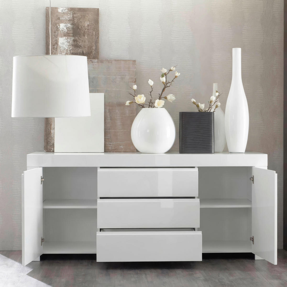 SIDEBOARD  190/84/50 cm 3 Schublade(n)  - Weiß Hochglanz, Design, Holzwerkstoff/Kunststoff (190/84/50cm) - MID.YOU