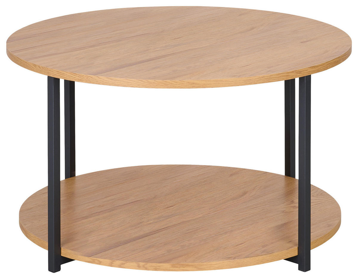 KLUBSKA MIZA, črna, barve hrasta  - črna/barve hrasta, Moderno, kovina/leseni material (80/80/45cm) - Boxxx