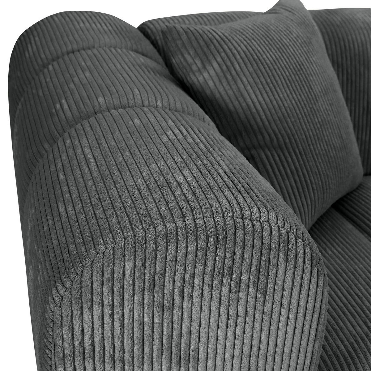 ECKSOFA Dunkelgrau Cord Zierkissen, Rücken echt  - Dunkelgrau/Schwarz, KONVENTIONELL, Kunststoff/Textil (250/162cm) - Carryhome