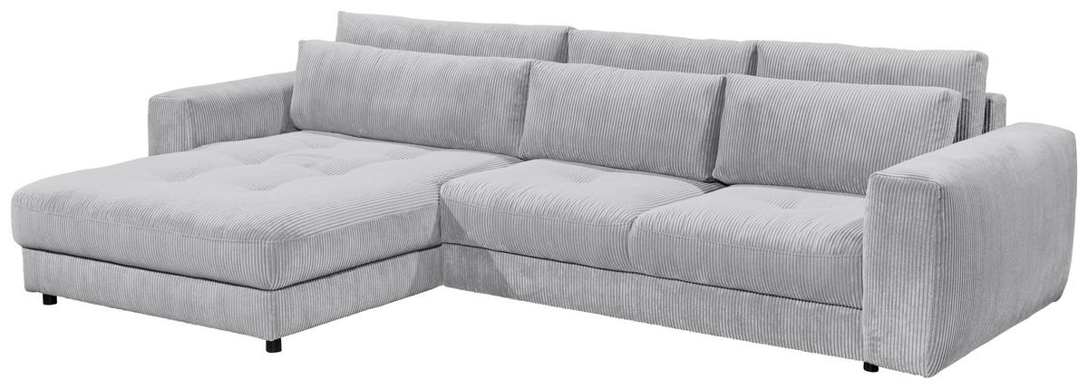 ECKSOFA in Cord Hellgrau  - Hellgrau/Schwarz, Konventionell, Holzwerkstoff/Kunststoff (194/333cm) - MID.YOU