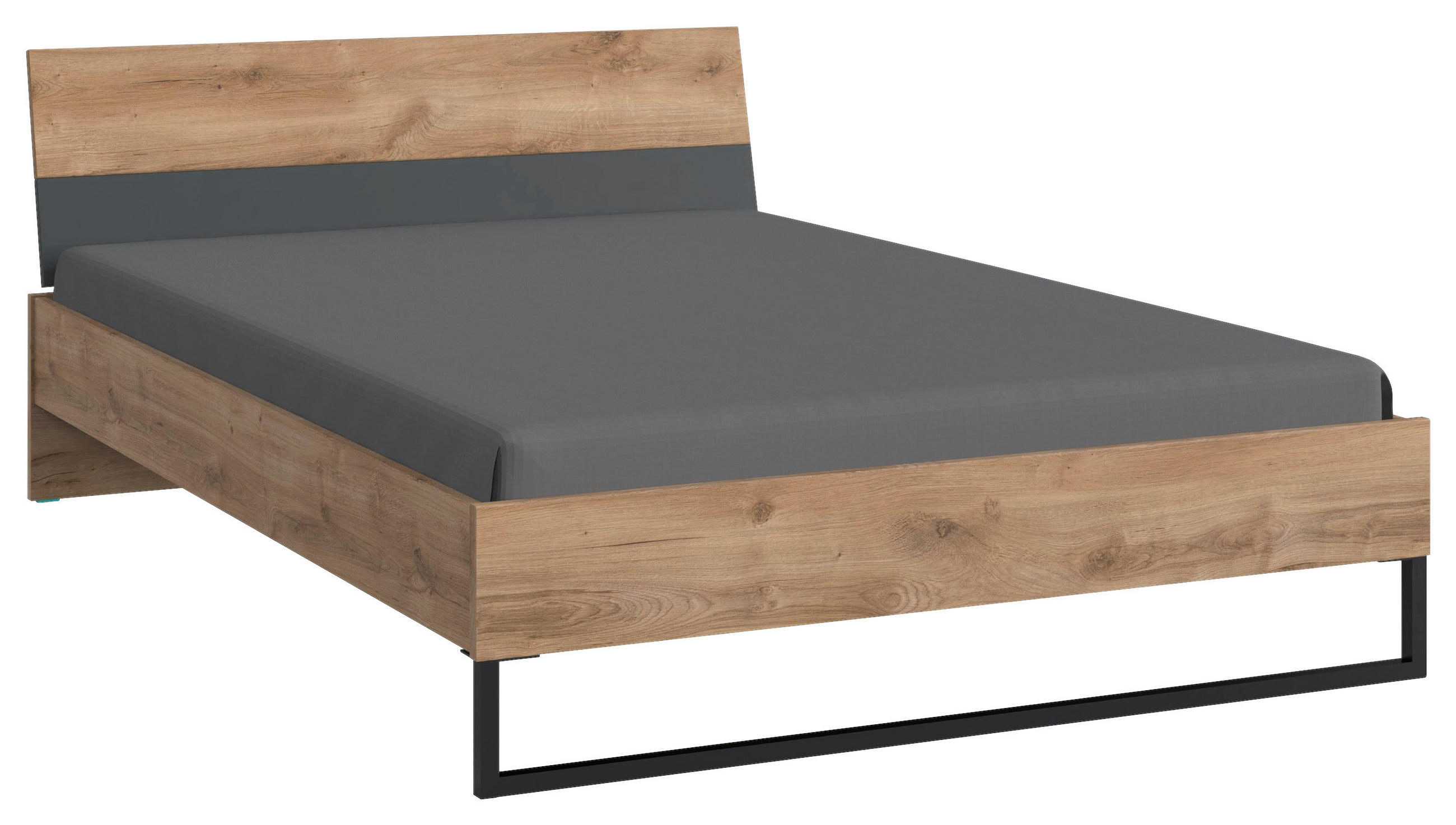 BETT 140/200 cm  in Graphitfarben, Plankeneiche  - Plankeneiche/Graphitfarben, Design, Metall (140/200cm) - Boxxx