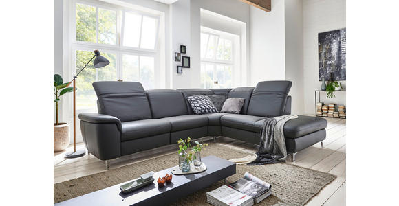 ECKSOFA in Echtleder Anthrazit - Chromfarben/Anthrazit, KONVENTIONELL, Leder/Metall (292/242cm) - Cantus