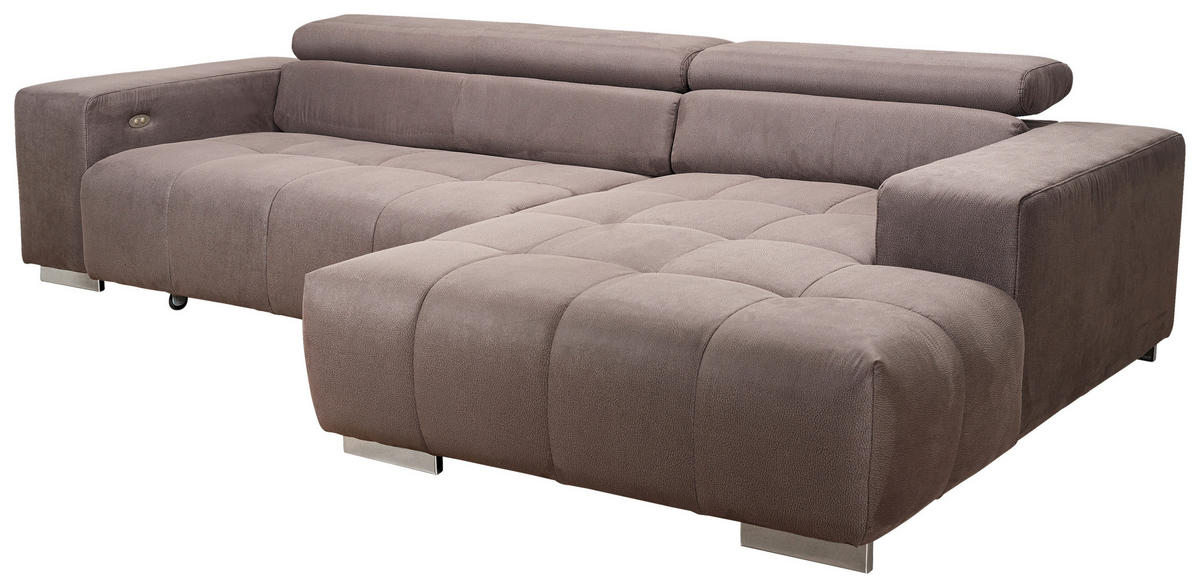 ECKSOFA in Mikrofaser Graubraun  - Graubraun/Silberfarben, Konventionell, Textil/Metall (307/186cm) - Livetastic