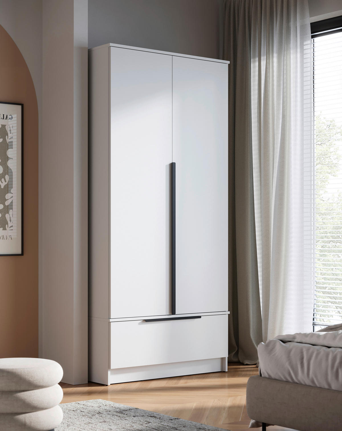 KLEIDERSCHRANK Weiss  - Weiss/Schwarz, Konventionell, Holzwerkstoff/Metall (90,2/192,9/51cm) - MID.YOU