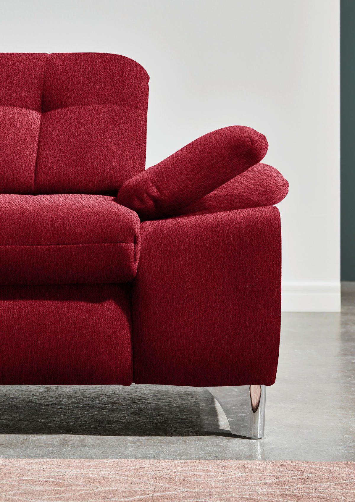 ECKSOFA in Chenille Rot  - Chromfarben/Rot, Design, Textil/Metall (260/310cm) - Beldomo Speed