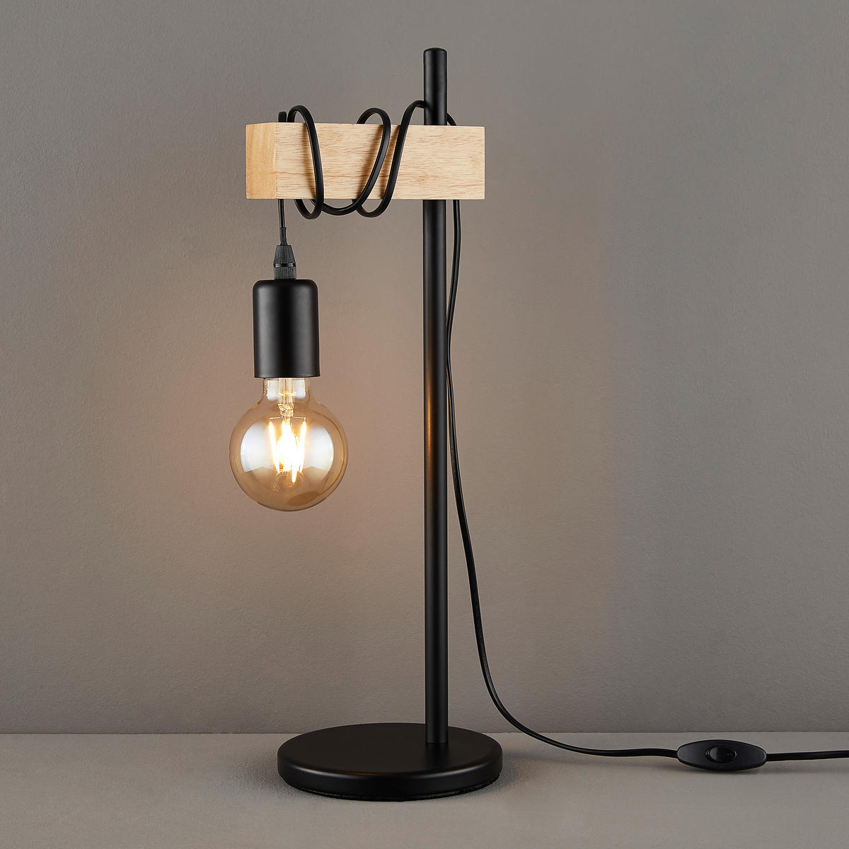 TISCHLEUCHTE Townshend 15,5/50 cm  - Schwarz/Braun, KONVENTIONELL, Holz/Metall (15,5/50cm)