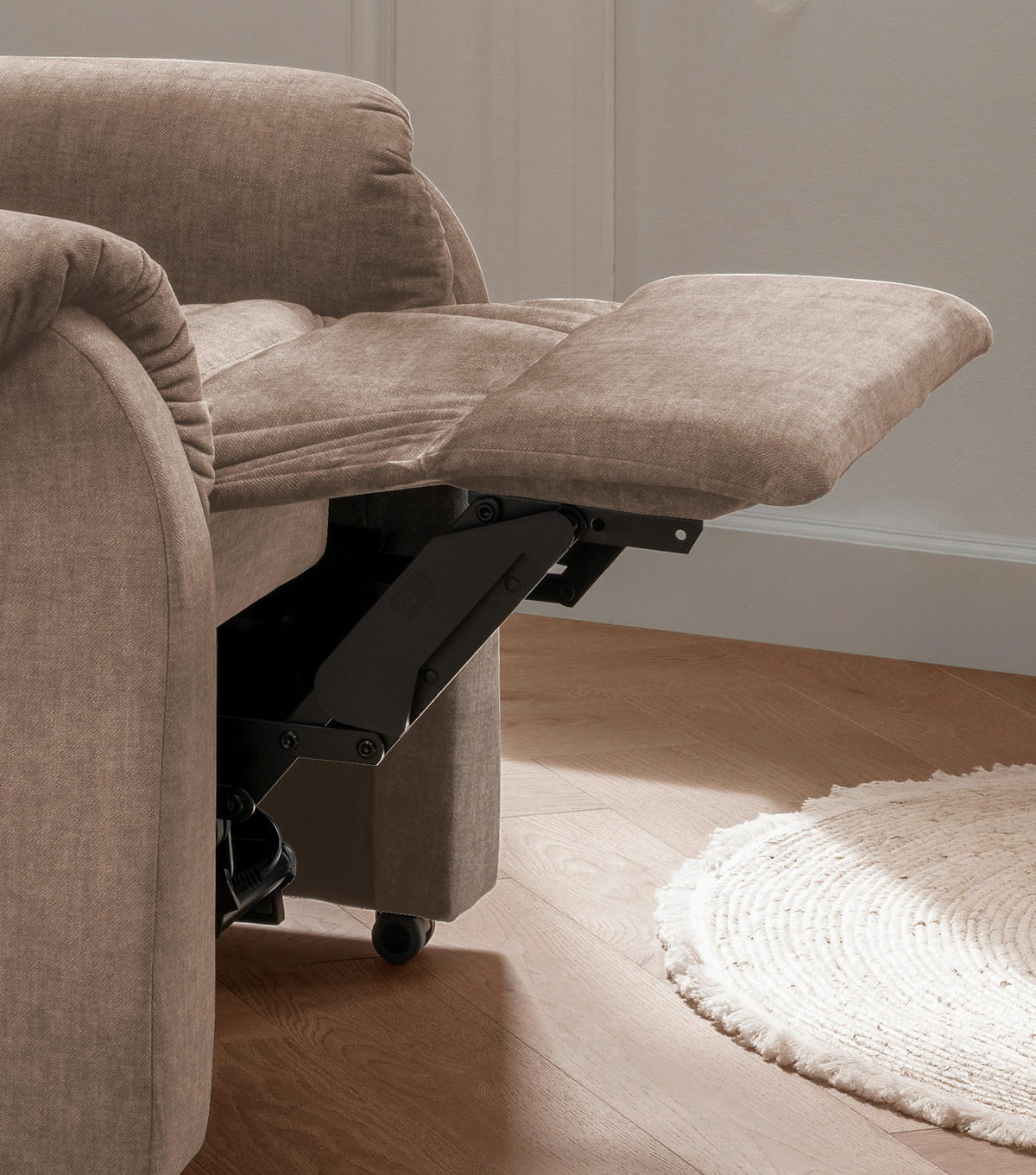 FERNSEHSESSEL  mit Fußteilverstellung, Rücken echt Velours Hellbraun  - Hellbraun/Schwarz, Design, Kunststoff/Textil (78/107/93cm) - Livetastic