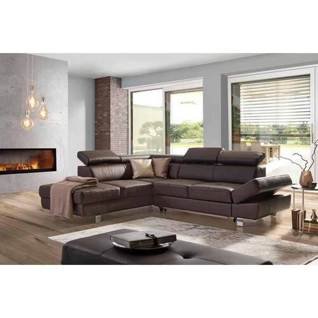Thumbnail - Stylife Ecksofa, Dunkelbraun, Textil, Leder, Kombination Echtleder/Lederlook, Rindleder, 4-Sitzer, Ottomane rechts, L-Fo...