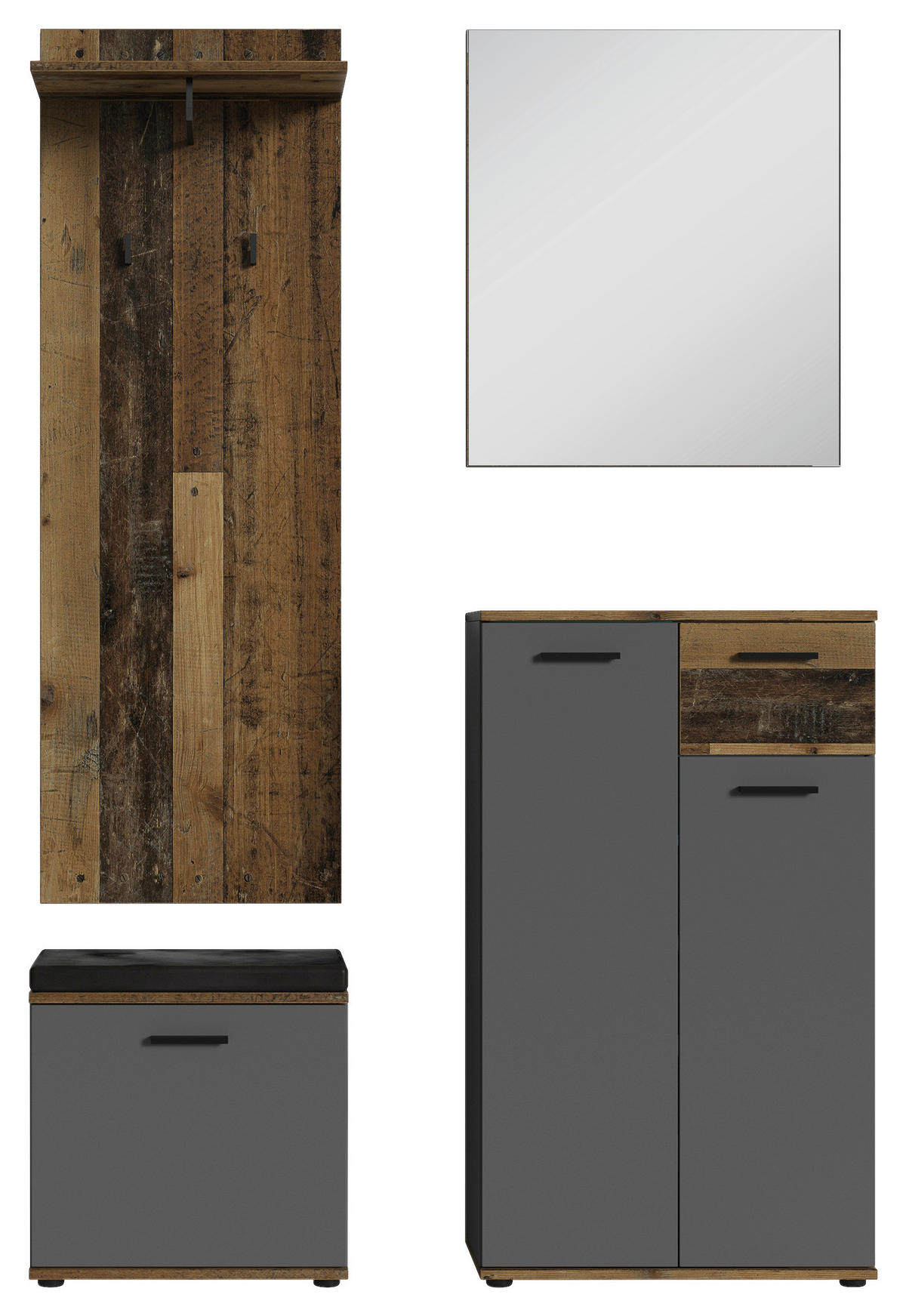 GARDEROBE 4-teilig  in 60/102/30 cm  - Alteiche/Anthrazit, Design, Holzwerkstoff (60/102/30cm) - MID.YOU