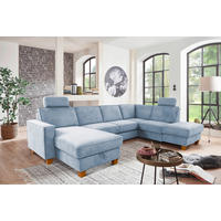 WOHNLANDSCHAFT Flachgewebe Hellblau  - Eichefarben/Hellblau, Konventionell, Holz/Textil (161/309/213cm) - Sit & More