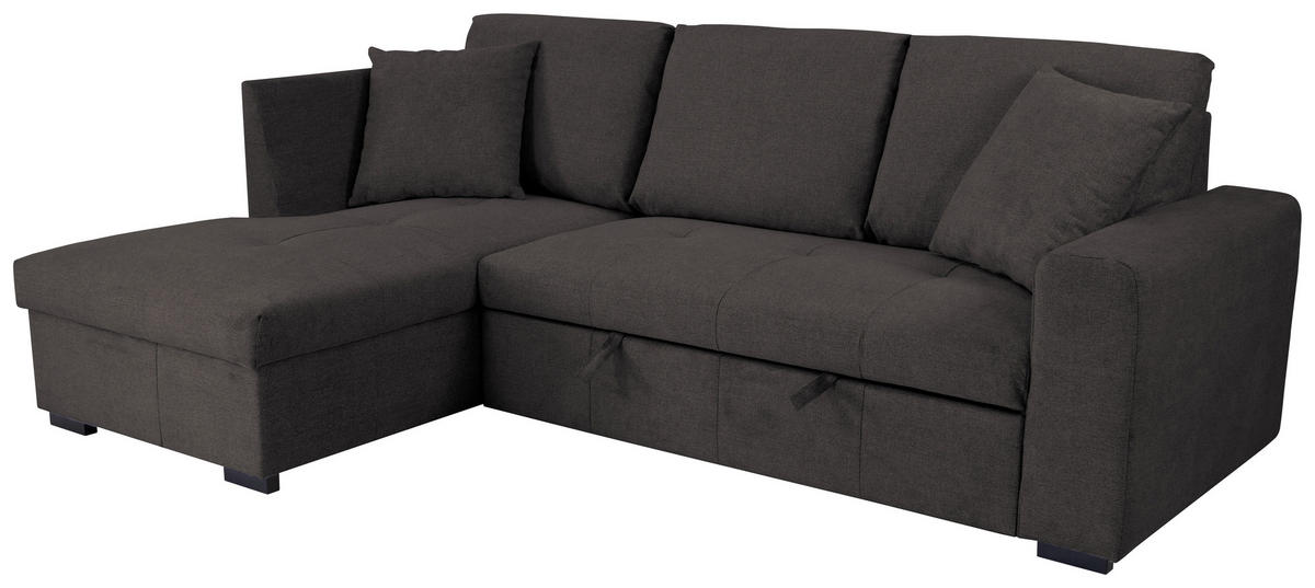 ECKSOFA LUKAS Dunkelbraun Struktur Zierkissen, Bettkasten  - Dunkelbraun, Trend, Textil (158/239cm) - P & B