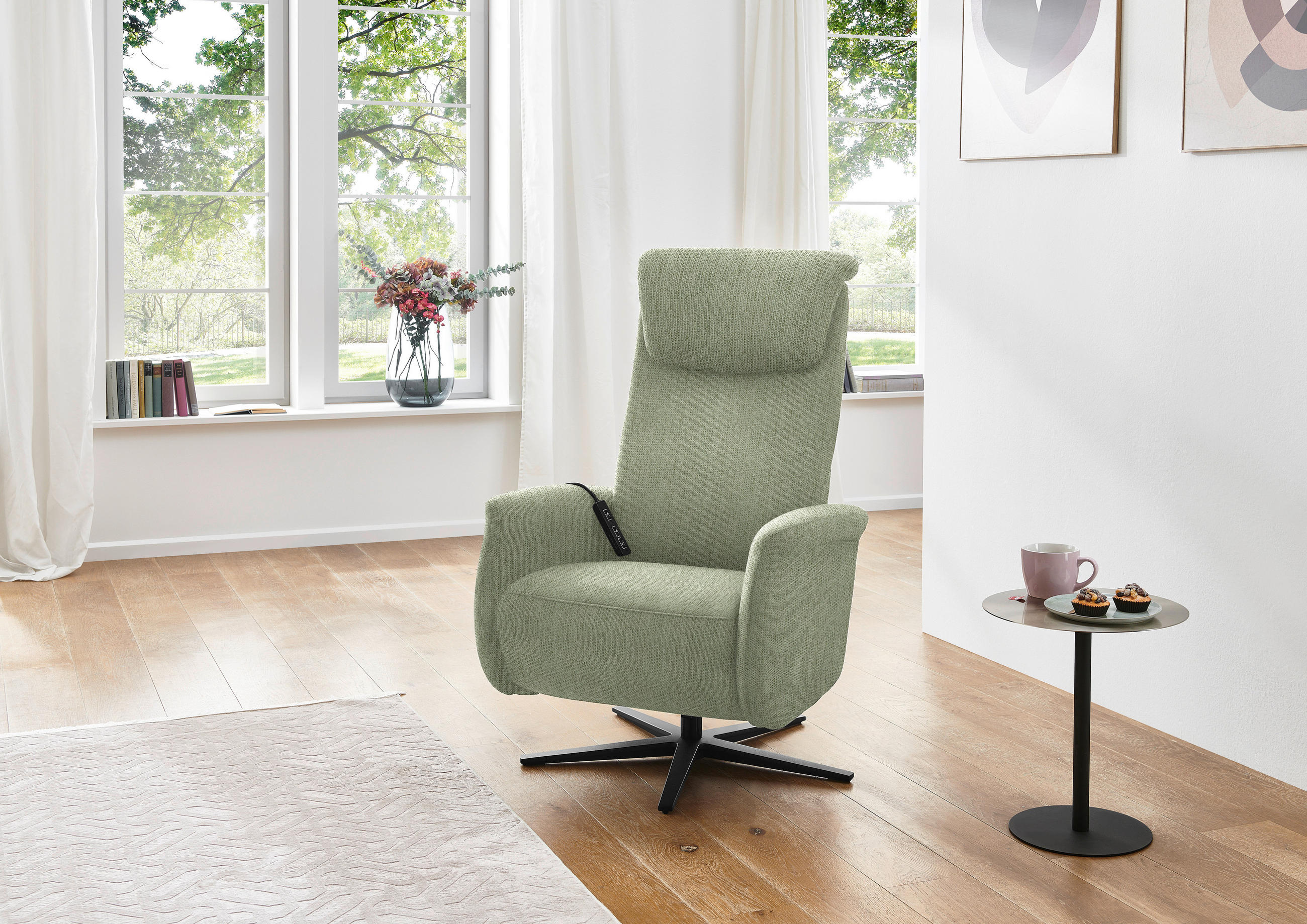 RELAXSESSEL in Textil Olivgrün  - Schwarz/Olivgrün, Design, Textil/Metall (77/115/89cm) - Pure Home Comfort