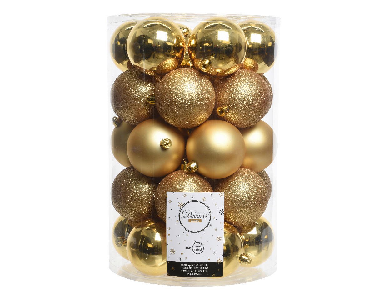 CHRISTBAUMKUGEL-SET 34-teilig Goldfarben - Goldfarben, Basics, Kunststoff (8,00cm)